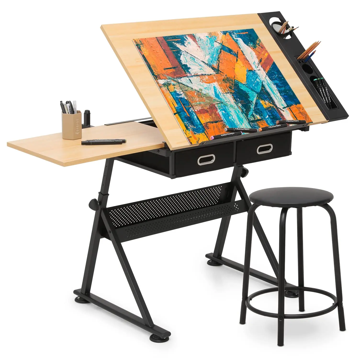 

Adjustable Drafting Table & Stool Set with Storage, Versatile Art Desk and Craft Center Home Study Room Artist Desk