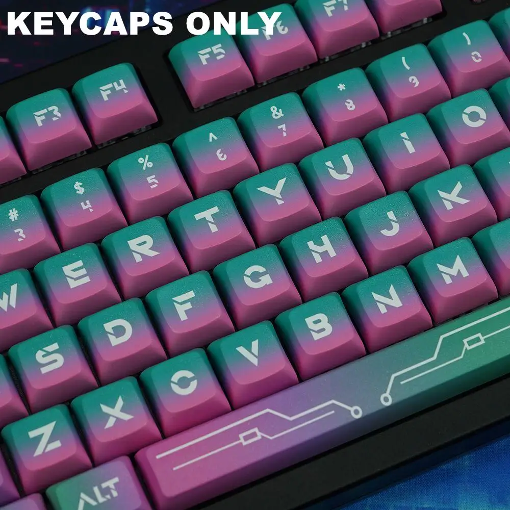 Neon PBT XDA Keycaps Set, Dye-Sublimated Legends Keycap para Mx Cherry Gateron Switch Kit Teclado Mecânico, 121 Chaves