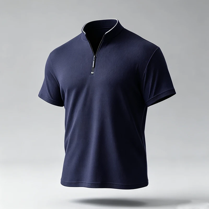 Herren Basic Pullover mit halbem Reißverschluss, Stehkragen und langen Ärmeln, geeignet für Kurzurlaube und verschiedene Freizeitaktivitäten. – Detail 5