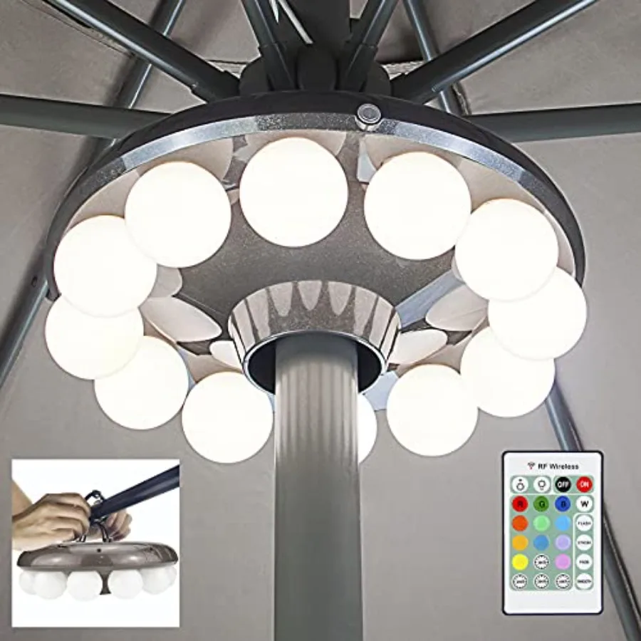 Patio Umbrella Lights Battery Operated, 12 Color Changing Outdoor Umbrella Light for Pole with Remote, 48 LEDs, 4 Modes, 4 Time