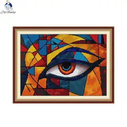 Joy Sunday Cross Stitch Complete Kits Abstract Patchwork Eye Printed 16CT 14CT Embroidery Needlework Sewing Knitting Handiwork