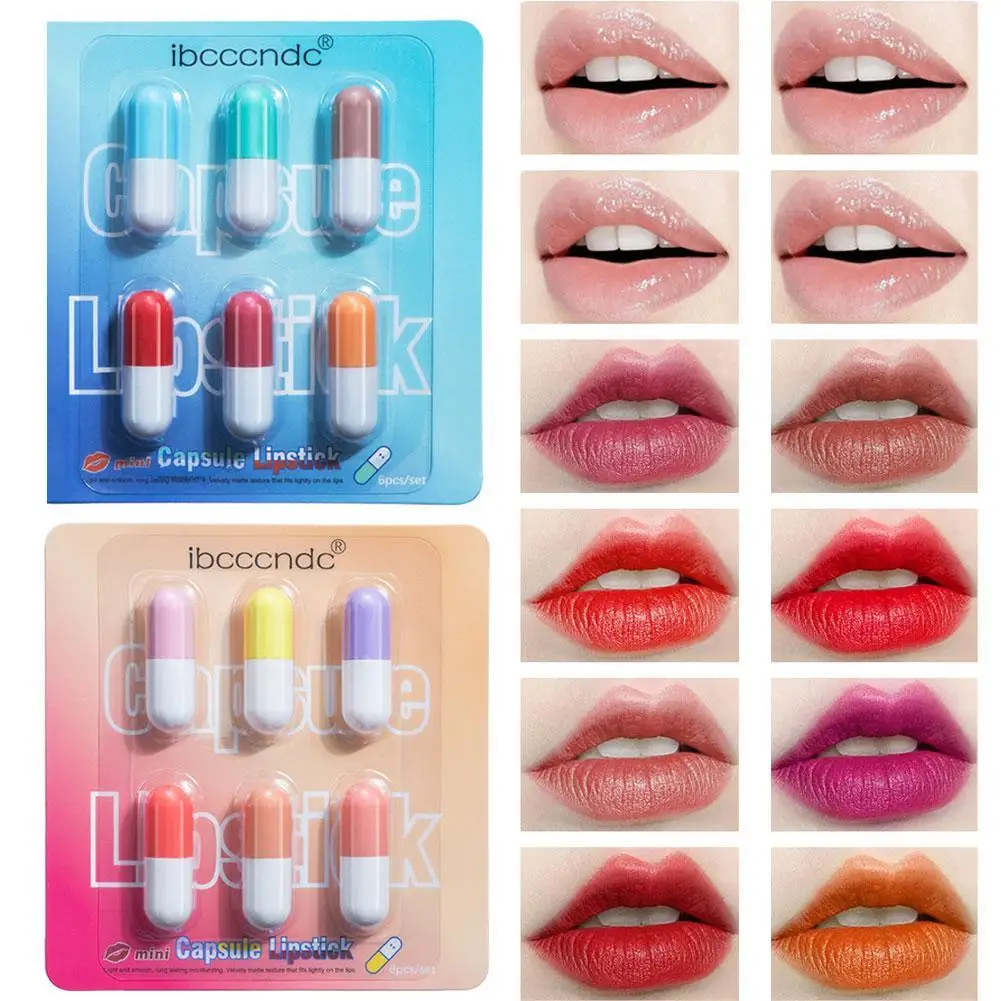 6 pz/set Mini Carino Capsula Rossetto Pillole Idratante Impermeabile Tazza antiaderente Carry Lip Balsamo Rossetto Labbra Trucco Regalo