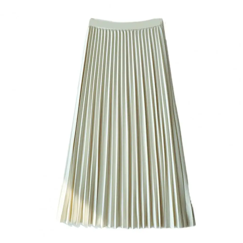 

High-waisted Midi Skirt Elastic High Waist Pleated Skirt for Women Solid Color A-line Midi Skirt with Loose Fit Stylish