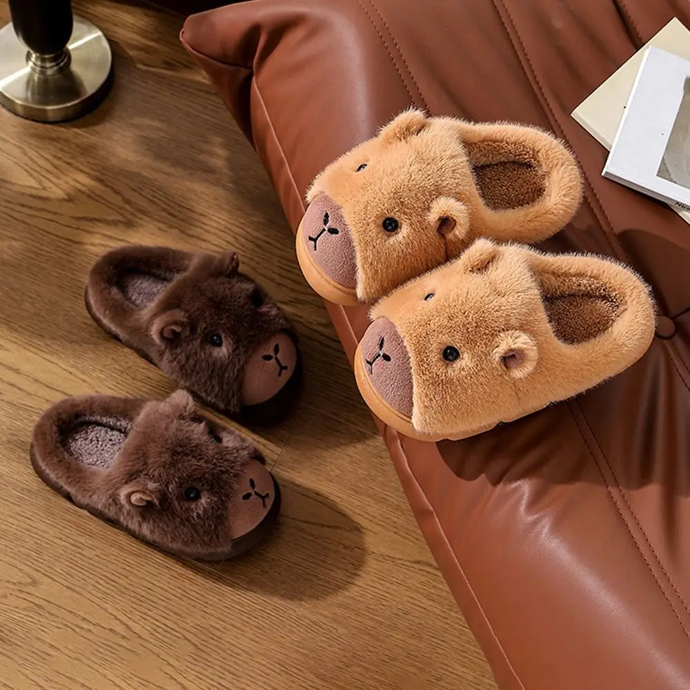 عادية الشتاء كابيبارا نعال قماش لينة المضادة للانزلاق الكرتون فروي النعال سميكة سوليد رشاقته الدافئة المنزل أحذية قطنية النساء الرجال