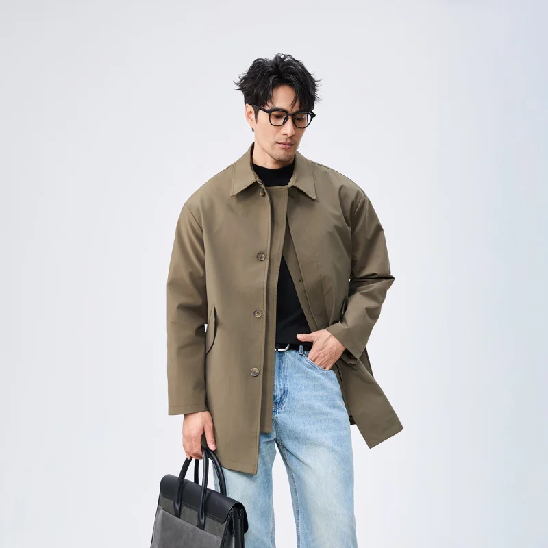 

GIOIOMen's duster, новинка весны и осени 2021, высококачественная свободная повседневная мужская куртка средней длины с отложным воротником