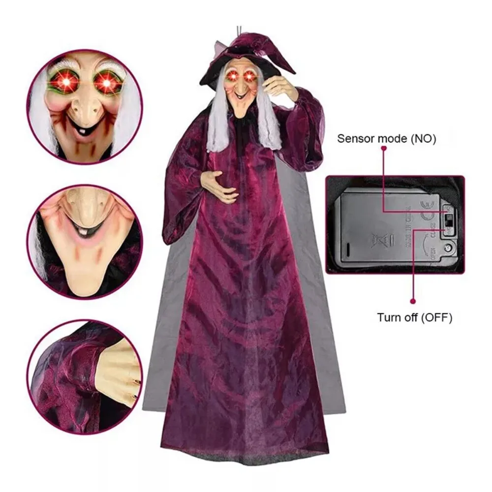 Halloween Life Size Talking Witch Outdoor Sound Activation Spooky Animatronic Witch Decor Prop Halloween Decoration view 5