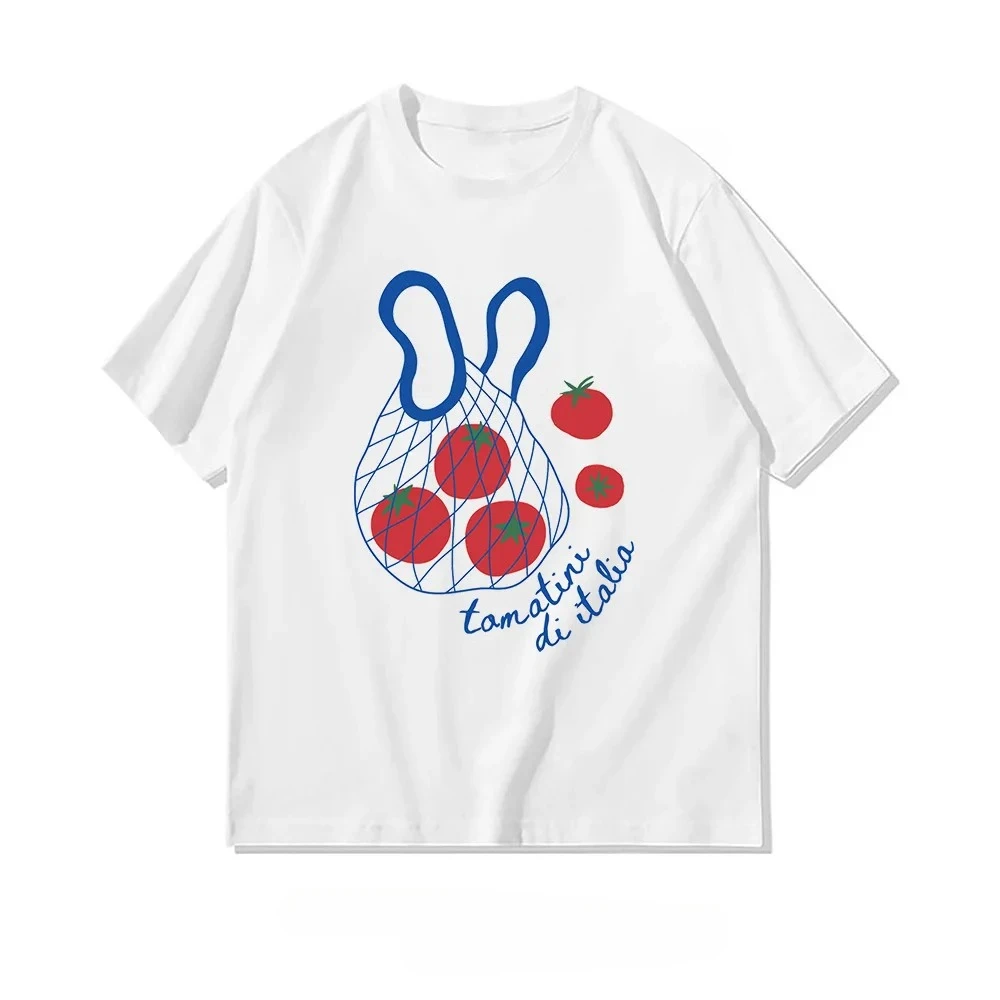Italian Tomato Retro Farmers Market Pomodoro Tee Woman Summer Graphic T Shirts Adult O-neck Tops Tee Short Tee Lady Pullovers