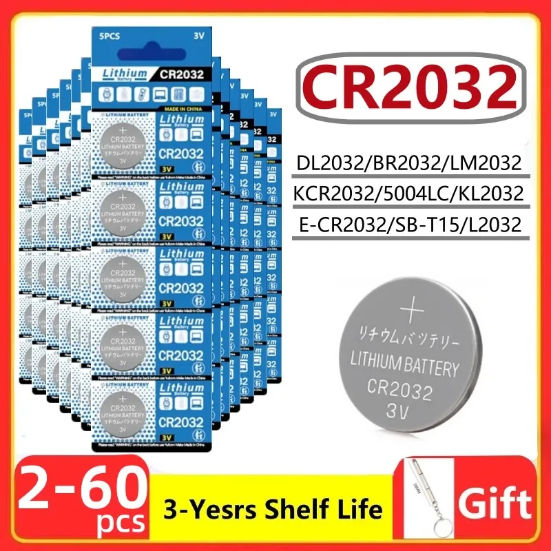 

NEW 2-60PCS 3V CR2032 Lithium Button Battery BR2032 ECR2032 LM2032 5004LC Coin Cell Watch Batteries For Toy Clock Remote Control