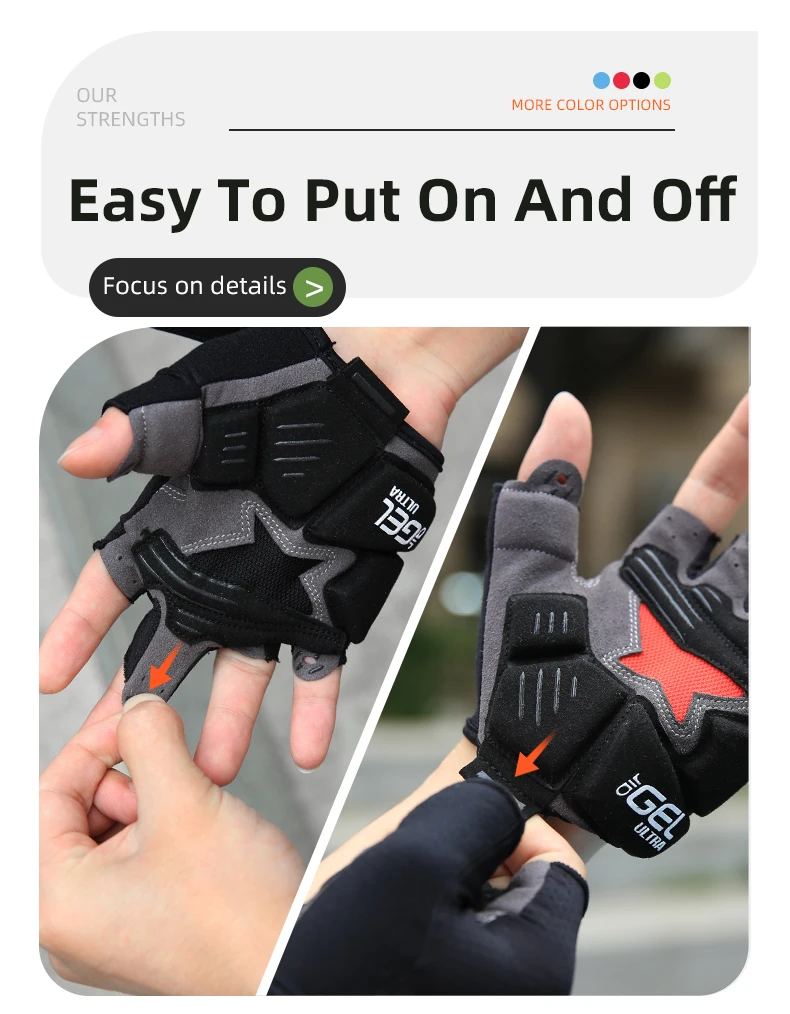 CXWXC MTB Fahrrad-Radfahrhandschuhe mit halben Fingern, 6 mm dickes Handflächenpolster, stoßfest und rutschfest, Stretch-Gewebe, GEL-Fahrrad-Kurzhandschuhe – Detail 8