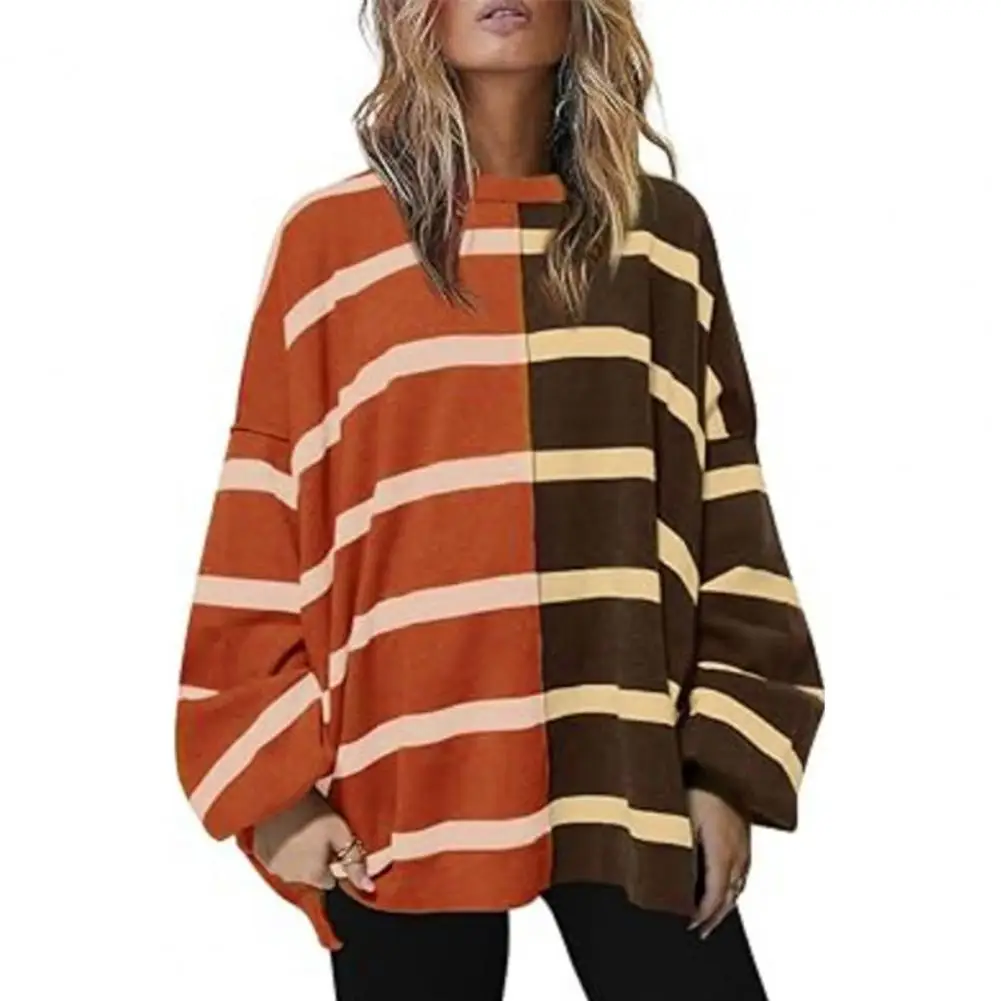 Contrasting Colors Sweatshirt Double-sided Velvet Sweatshirt Colorblock Striped Oversized Sweatshirt for Women Knitted for Fall