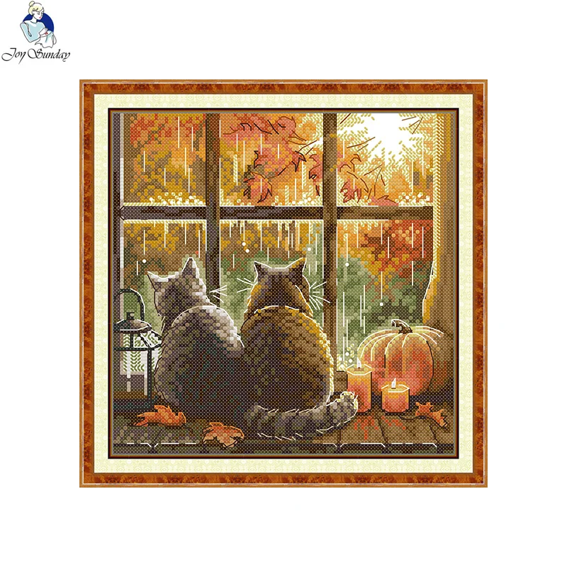 Joy Sunday Cross Stitch Kit DIY Handmade Embroidery Cats on the Windowsill Pattern Living Room Display Home Decoratin Gifts