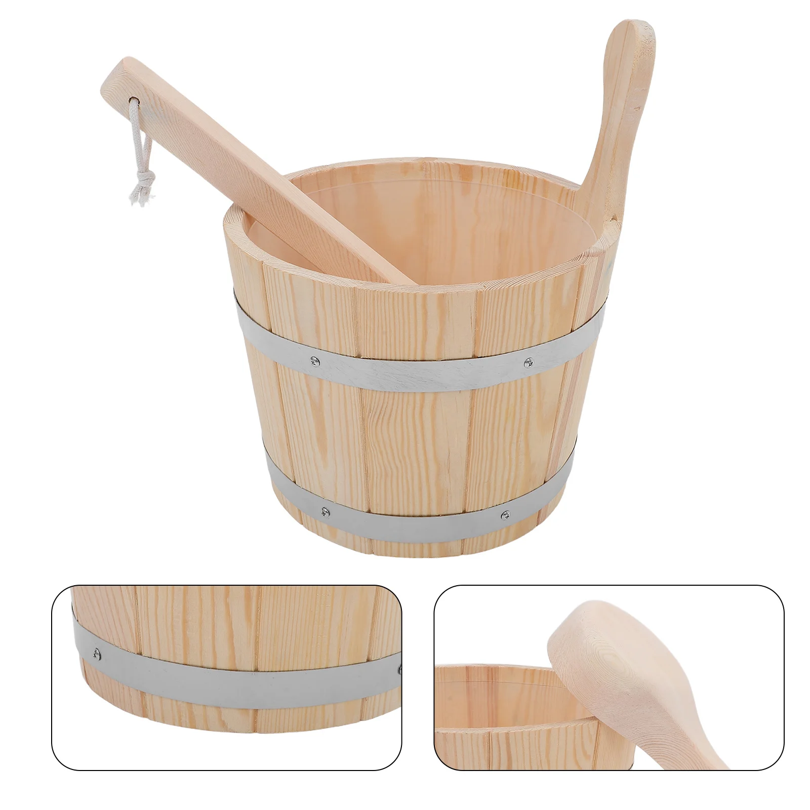 

1Set 5L Wood Sauna Bucket and Ladle Set Functional Bathing Barrel for Sauna Room Supplies Shower Comfortable Grip