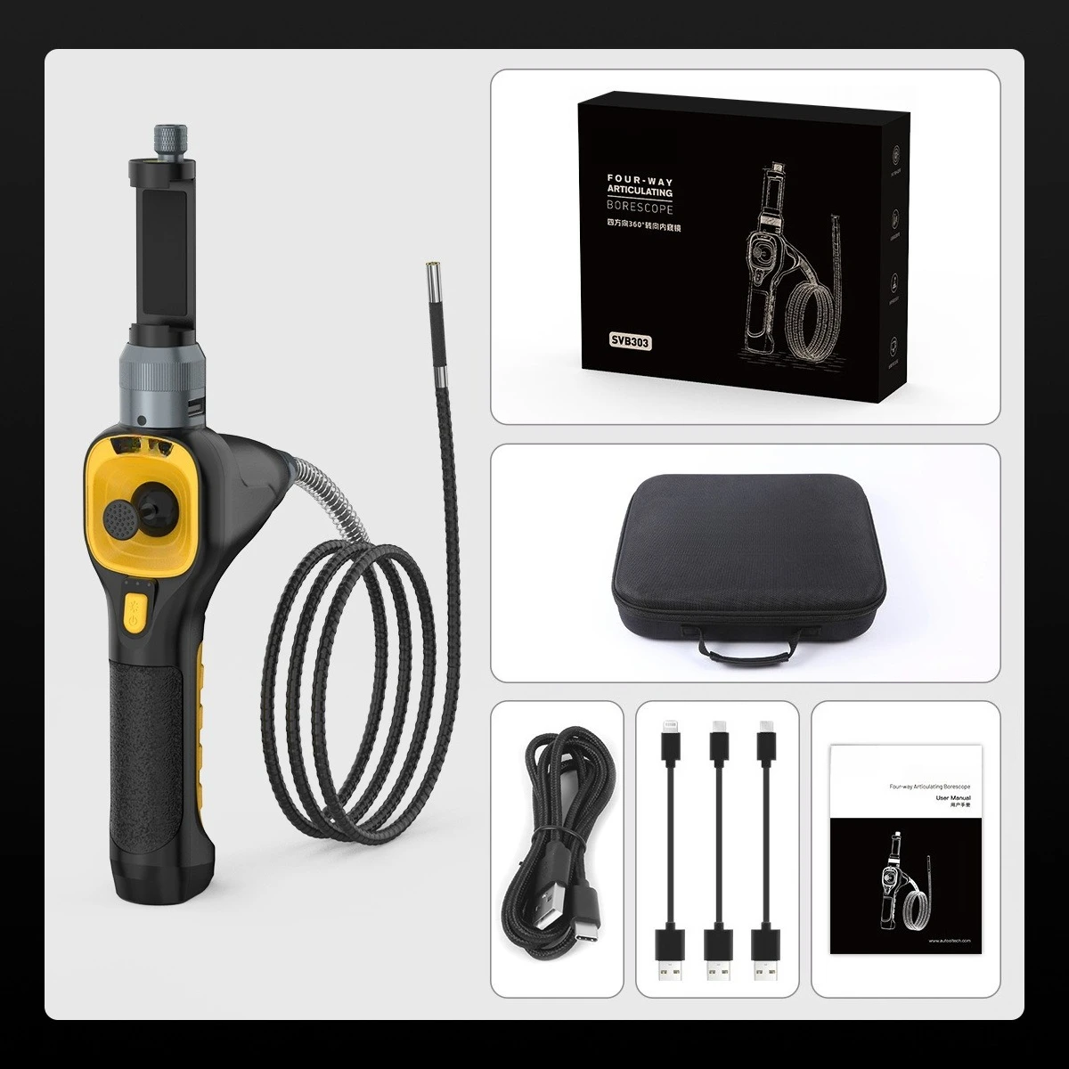 SVB303 mobile phone endoscope 360 rotary engine carbon deposition detection probe auto repair mobile phone compatible
