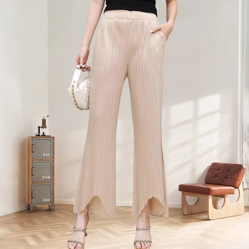 

Miyake Pleated High-waisted Trousers Women Plisse 2025 Summer Fold Casual Pleat Trousers Loose Simple Pleats Wide Leg Trousers