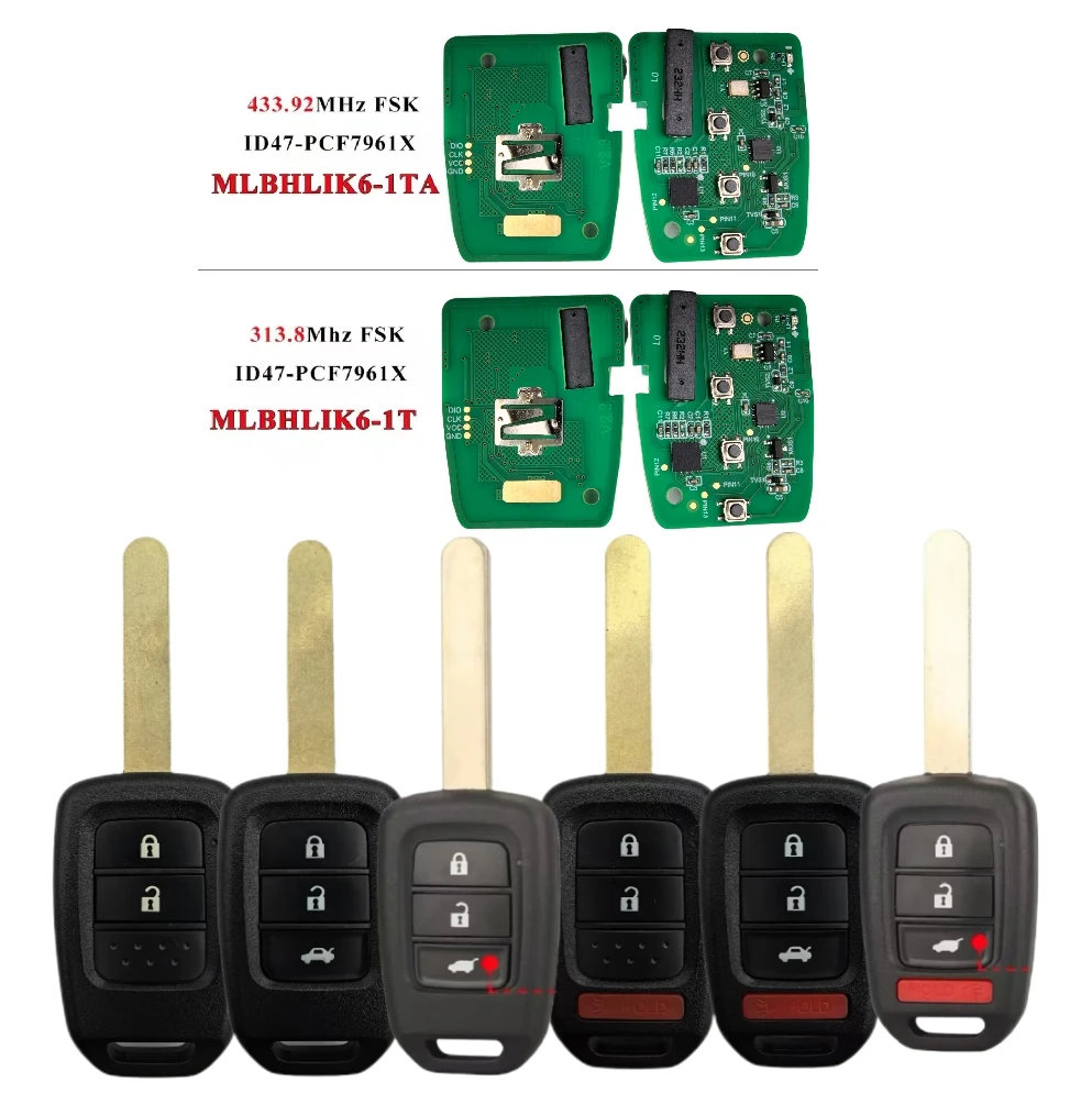Jingxin 2/3/4BT MLBHLIK6-1TA/MLBHLIK6-1T PCF7961X ID47Chip Fernbedienung Autoschlüssel für Honda 2013-2015 CRV 2013-2017 Accord Civic – Detail 1