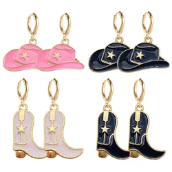 New Vintage Personality Cowboy Boot Earrings Fashion Hat Alloy Oil Dripping Pendant Ear Rings Gift Wholesale