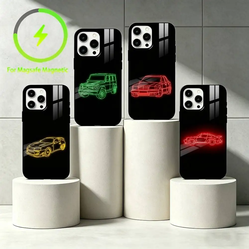 

N-Neon line car Phone Case For iPhone 17 16 15 14 13 12 Pro Max Plus for Mirror Wireless Magnetic Cover