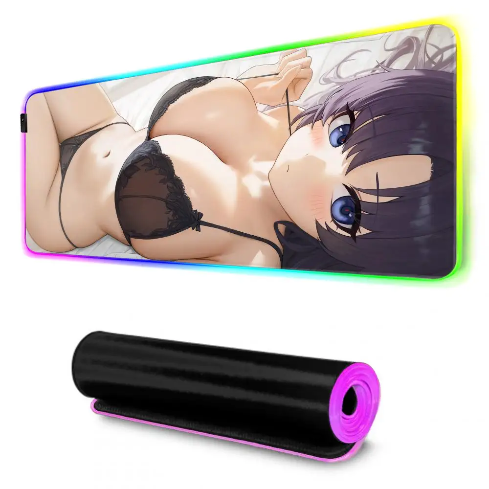 Hayase Yuuka Blue Archive Mouse Pad Gamer Rgb Desk Mat Back Light Led Mousepad Setup Gaming Accessories Deskmat Big Mousepad