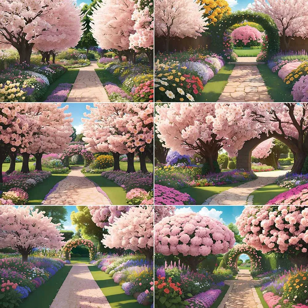 MOON.QG Fairy Tale Backdrop Photography Garden Pink Spring Photozone Background Child Photo Studio Photozone Supplies