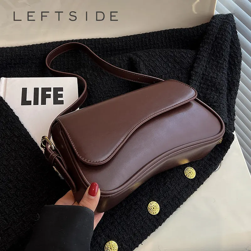 LEFTSIDE Vintage Small PU Leather Flap Underarm Bags for Women 2023 Spring Females Crossbody Bag Armpit Handbags and Purses