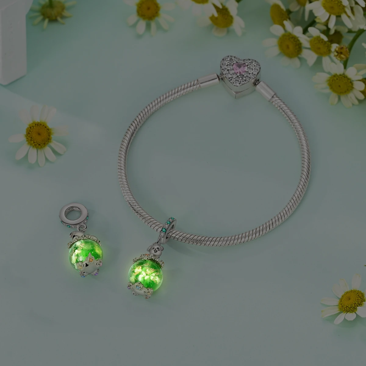 Original Silver Plated Charms Durian Luminous Cat Bear LOVE For Women Beads Fit Bracelet Necklace Jewelry Making Gift image 2