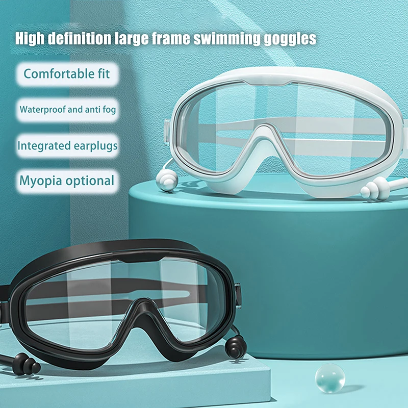 Óculos de natação de silicone óculos de natação grande quadro com tampões de ouvido masculino feminino profissional hd anti-nevoeiro acessórios de natação