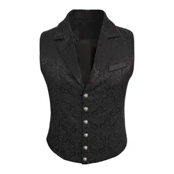 Black Jacquard Printed Swallowtail Vest for Men Slim-Fit Vintage Business Casual Suit Medieval Western Cowboy Style