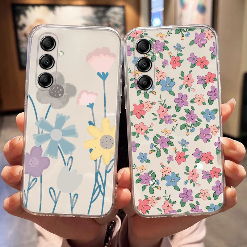 For Samsung Galaxy A56 A17 A07 A13 A14 A15 A25 A34 A35 A36 A54 A55 A06 A04S A24 Luxury Flower Plants Silicone Clear Phone Case
