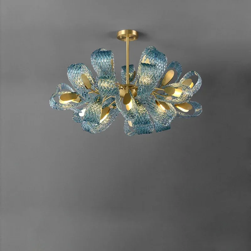 Picture 5: Blue Flower Ceiling Chandelier 2025 Modern Home Decor LED Hanging Lamp Dining Room Lustre Luxury Living Room Art Decor