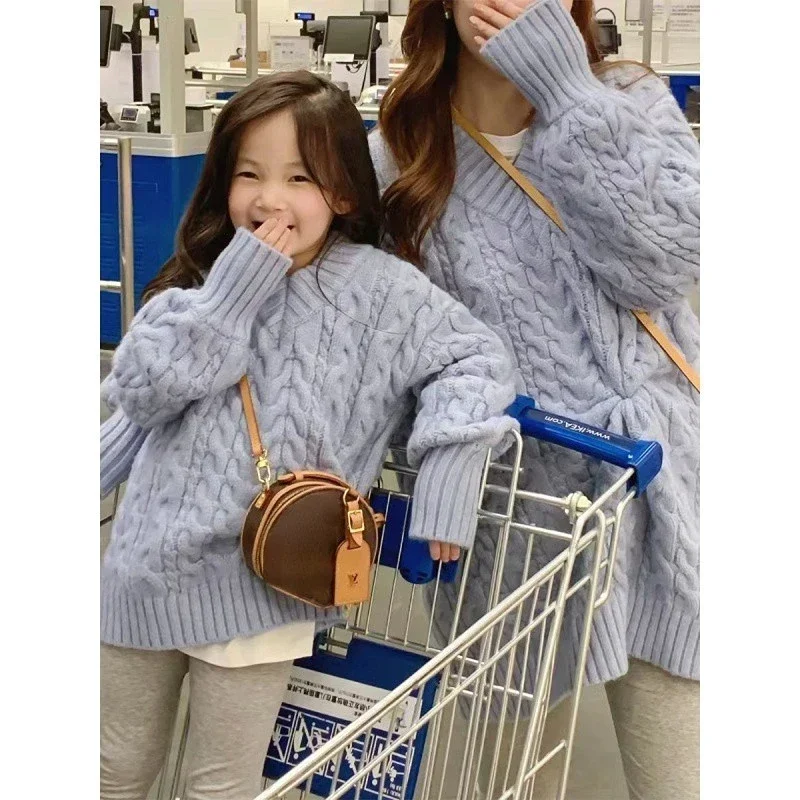 Mother And Daughter Sweater Mom And Son Matching Clothes Equal Korean Fashion Children\'s Clothing Women Winter Knit Tops Jumper