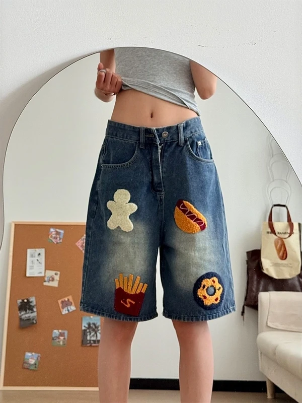 

Широкие джинсы свободного кроя с прямыми штанинами, длина 5 дюймов, женские, летние, повседневные, с высокой талией, расклешенные брюки, ретро, в стиле французского бургера...