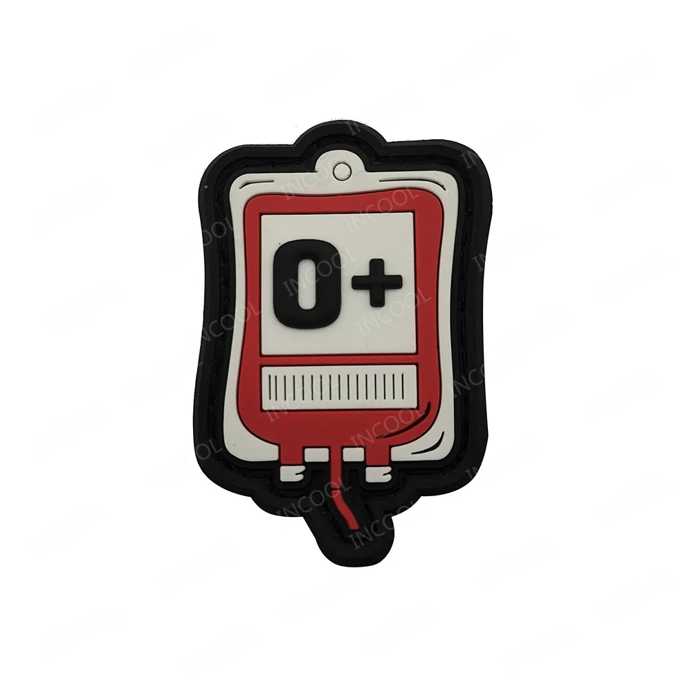 3D Blood Type Postive A+ B+ O+ AB+ PVC Rubber Patches Funny Bag Shape Rescue Cute Hook Back Patch For Shirt Clothes Cap Backpack