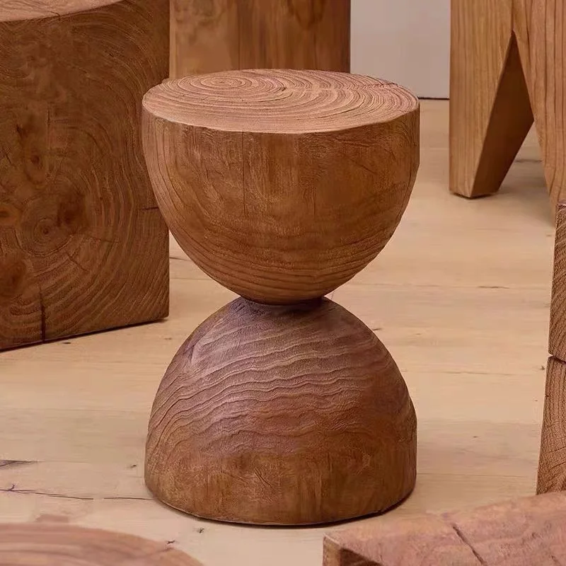 Taburete de madera, tocón, mesita de noche redonda, taburete bajo de madera maciza, algunas tocones en todos los lados