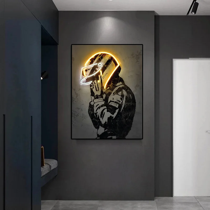 Abstract Neon Effect Racing Suit Print Poster Ayrton Senna Graffiti Wall Art Canvas Painting Retro Picture for Living Room Decor