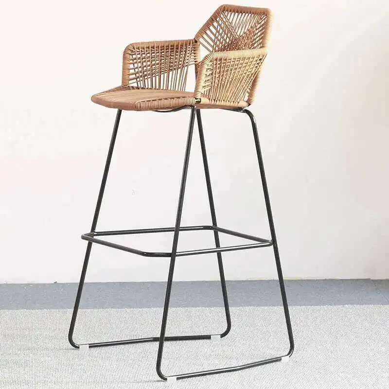 

Nordic PP Rattan Back Armchair Bar Furniture Wrought Iron Bar Chairs for Kitchen Modern Cafe Outdoor Restaurant Home High Stools