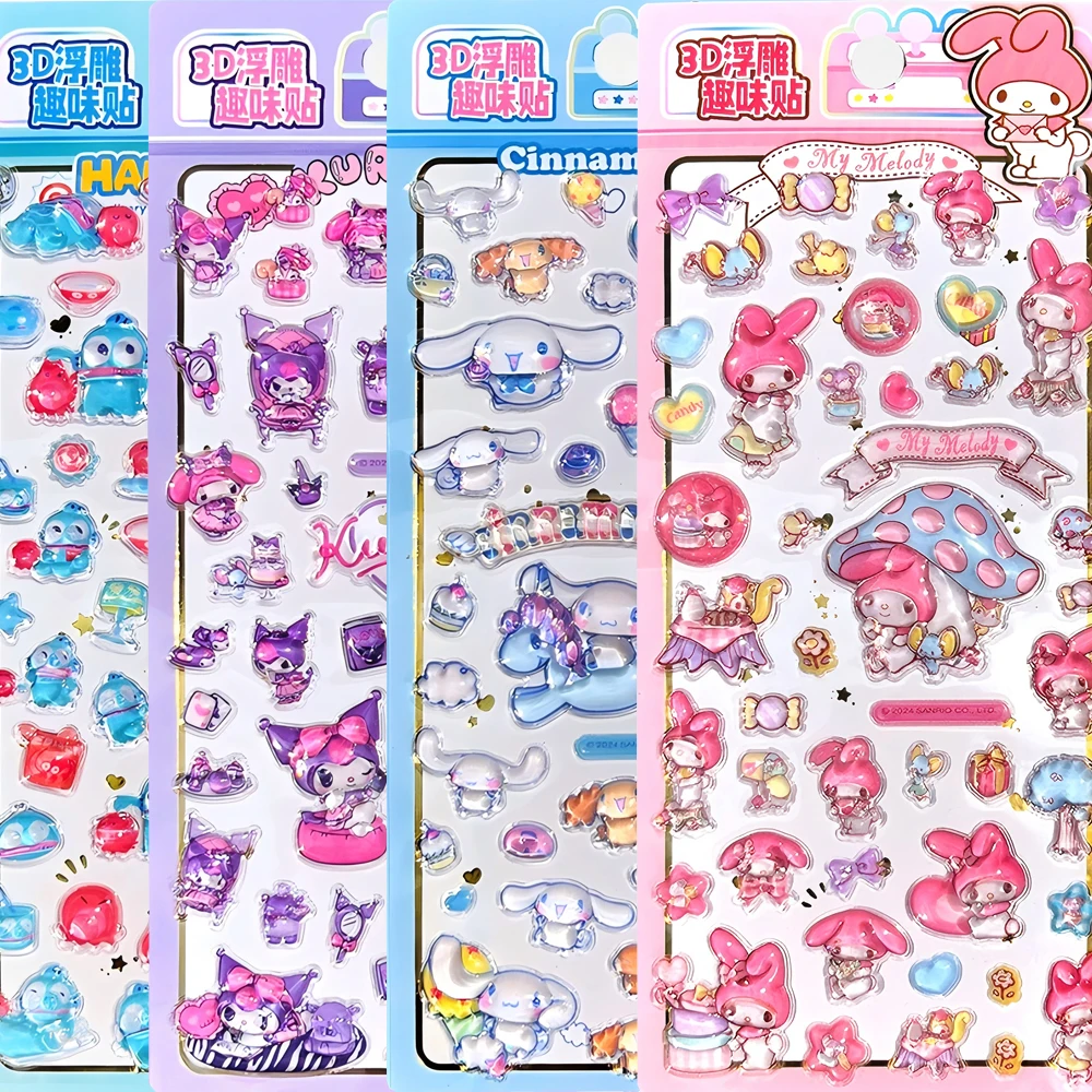 4pcs Kawaii Cartoon Kuromi 3D Relief Stickers Melody Cinnamoroll Decorative Luggage Laptop Cute Cartoon Crystal Sticker Toy Gift - Image 2
