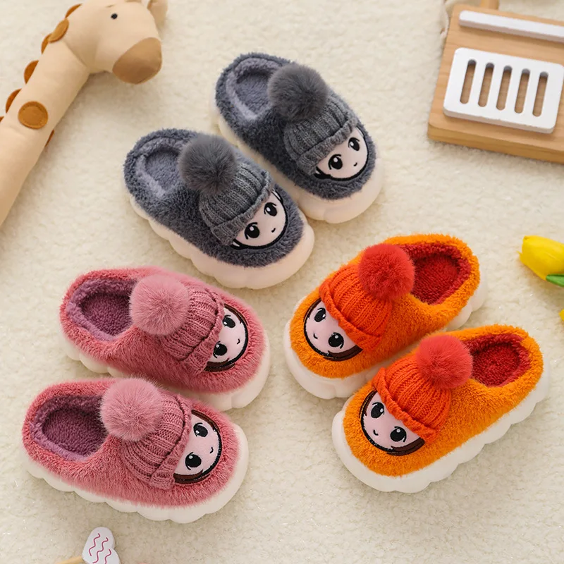 

Miqieer Children Home Shoes Cashmere Cotton Slippers Baby Boy Young Warm Shoes Girls Slippers Indoor Cartoon Cotton-padded Shoes