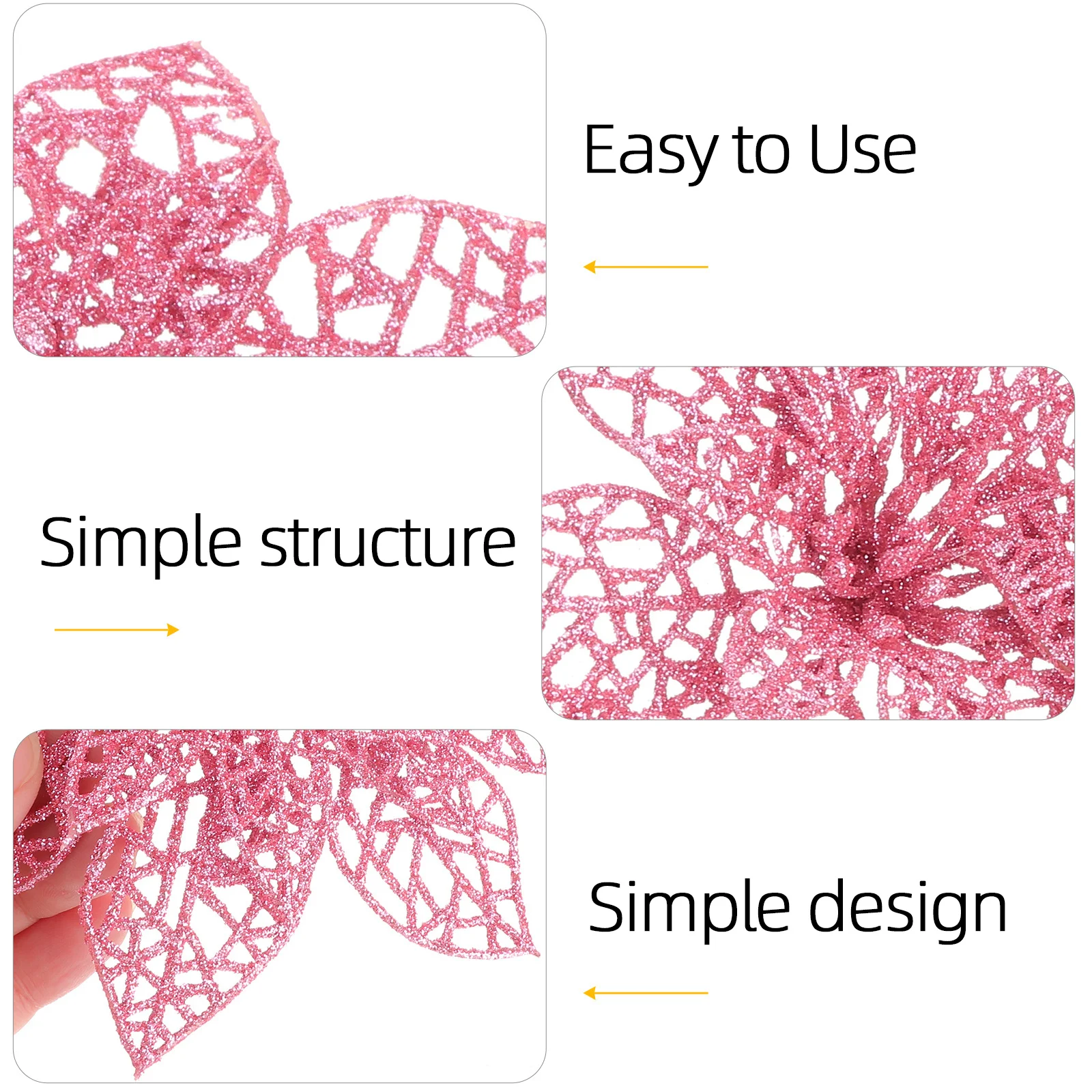 

10pcs Simulated Artificial Flowers Plastic Decorative Flowers For Christmas Tree Wedding Party Home Decoration Pink Reusable