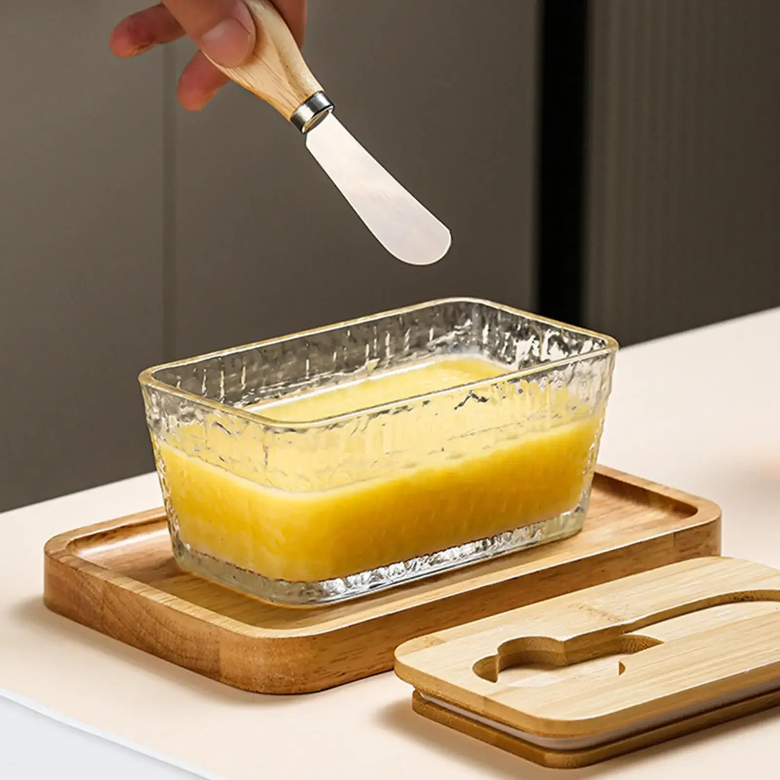 Airtight Glass Butter & Cheese Keeper 300ml Vintage Square Storage Container Clear Food Container For Refrigerator Countertop