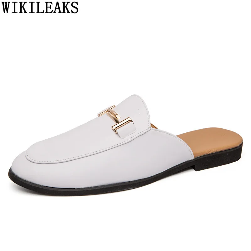 White Slip on Shoes Men Mules Leather Shoes Man Classic  display picture 2