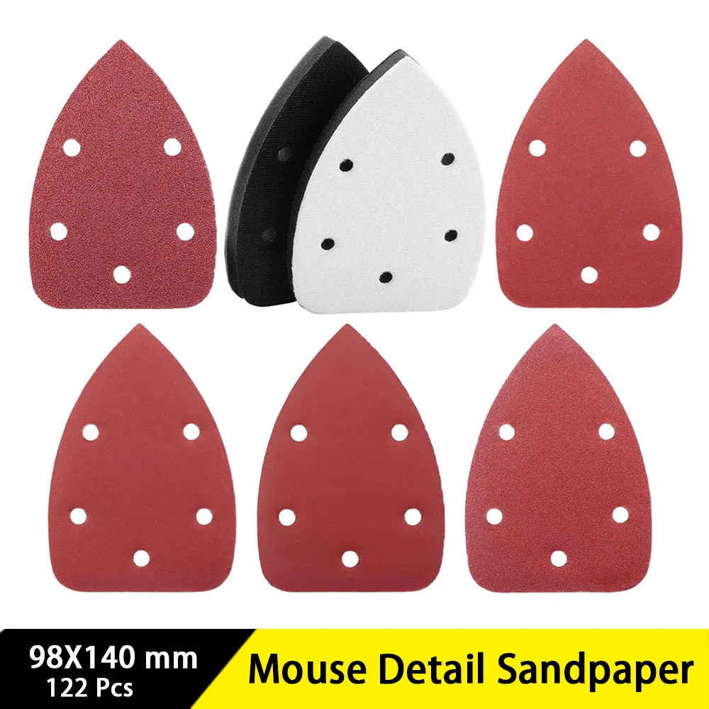 

98X140mm Mouse Detail Sandpaper 122 Pcs Assorted 40/80/120/180/240 Grit for Polishing and Sanding Wood Metal and Car