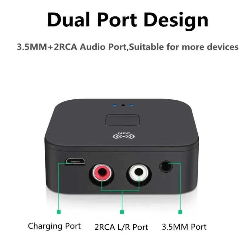 Bluetooth 5.0 RCA Audio Receiver 3.5mm AUX Jack Stereo Music Wireless Adapter Mic NFC For Car kit Speakers Amplifier Auto ON/OFF