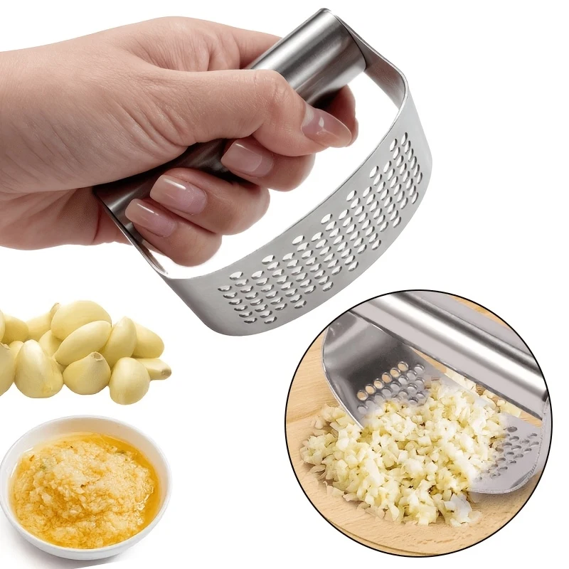 Stainless Steel Ring Manual Garlic Press Easy Clean Kitchen Gadget Home Outdoor Use