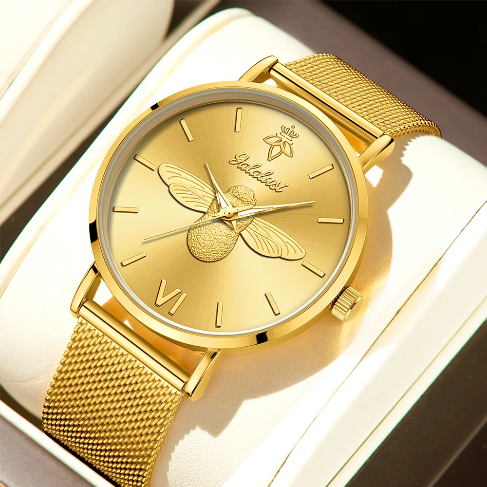YaLaLuSi Minimalist Quartz Couple’s Watches with 3D Bee Relief Design for Men and Women Relojes De Mujeres