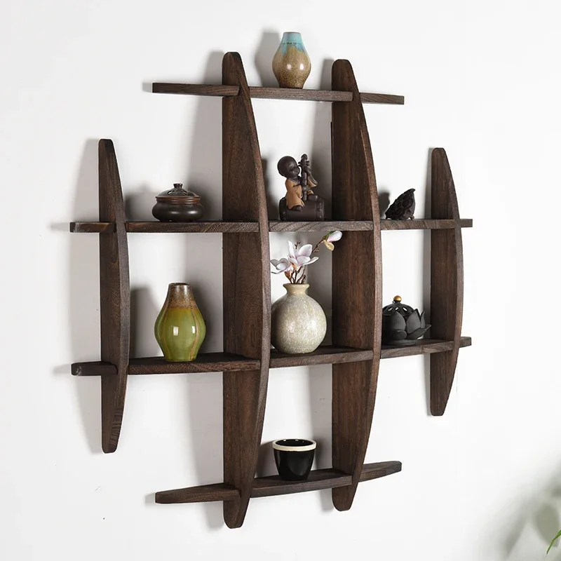 

90*90cm/70*70cm Antique Crafts Display Holder Shelves Chinese Style Wood Carving Display Stand Decoration Home Tea Tea Rack