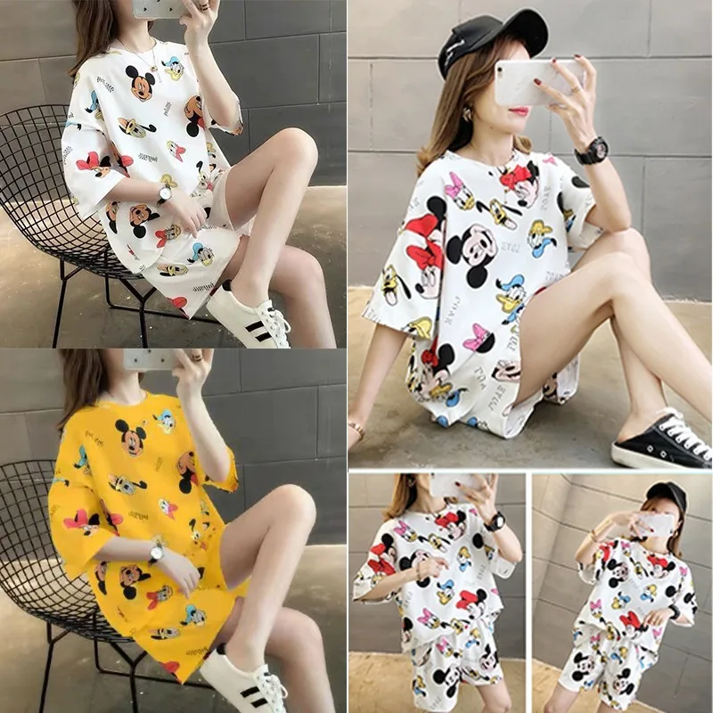 

2pcs Disney Mickey Home Furnishing Set Pajama Anime Women's Cute Pajama Set Summer Comfortable Home Furnishing Set Girl Gifts