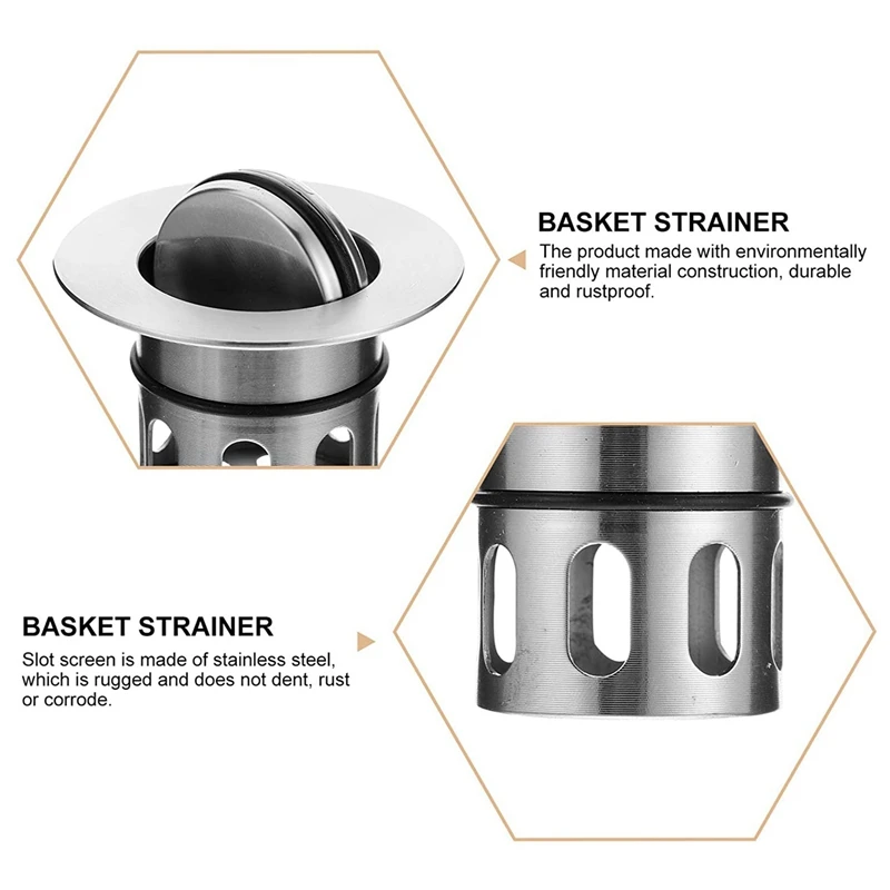 2 Pieces Of Kitchen Sink Trash Basket Stainless Steel Sink Seal Ring Basket Washbasin Plug Bathtub Drain Bounce Filter