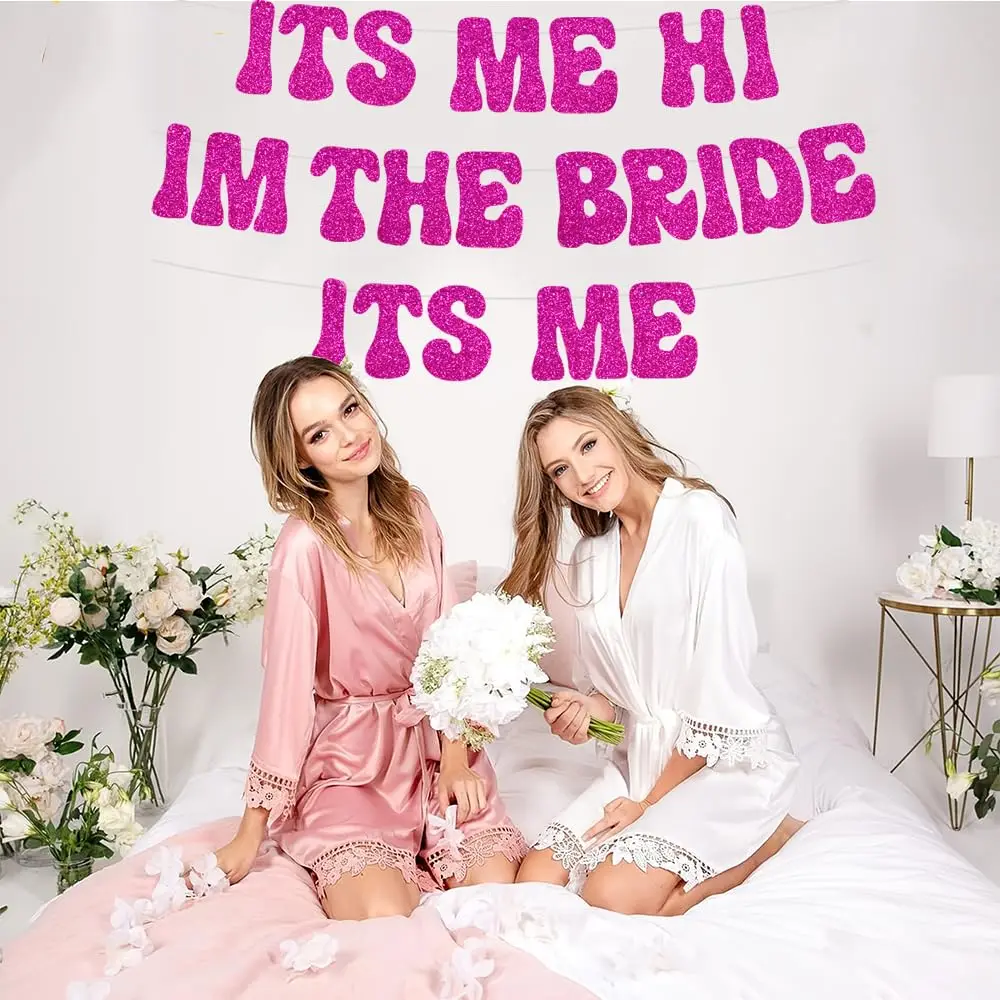 لافتة It Me Hi Im The Bride It Me اللامعة قزحي الألوان لحفلات العازبة لافتات حفلات تايلور تحت عنوان زينة NO-DIY مسبقًا
