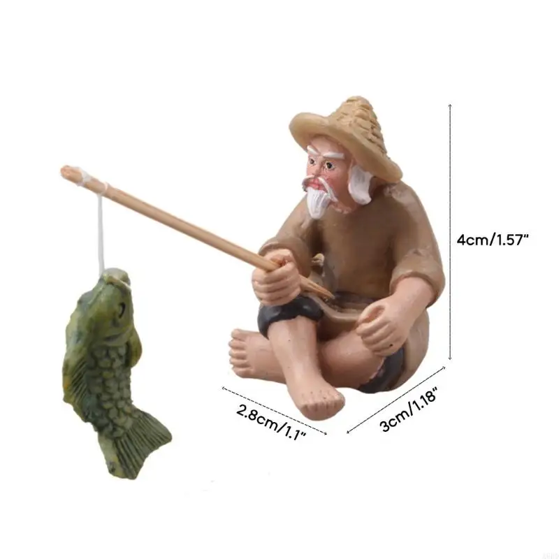 A6HD Trang trí đồ trang trí thủy sinh Fisherman Figurine Fish Tanks trang trí trang trí trang trí