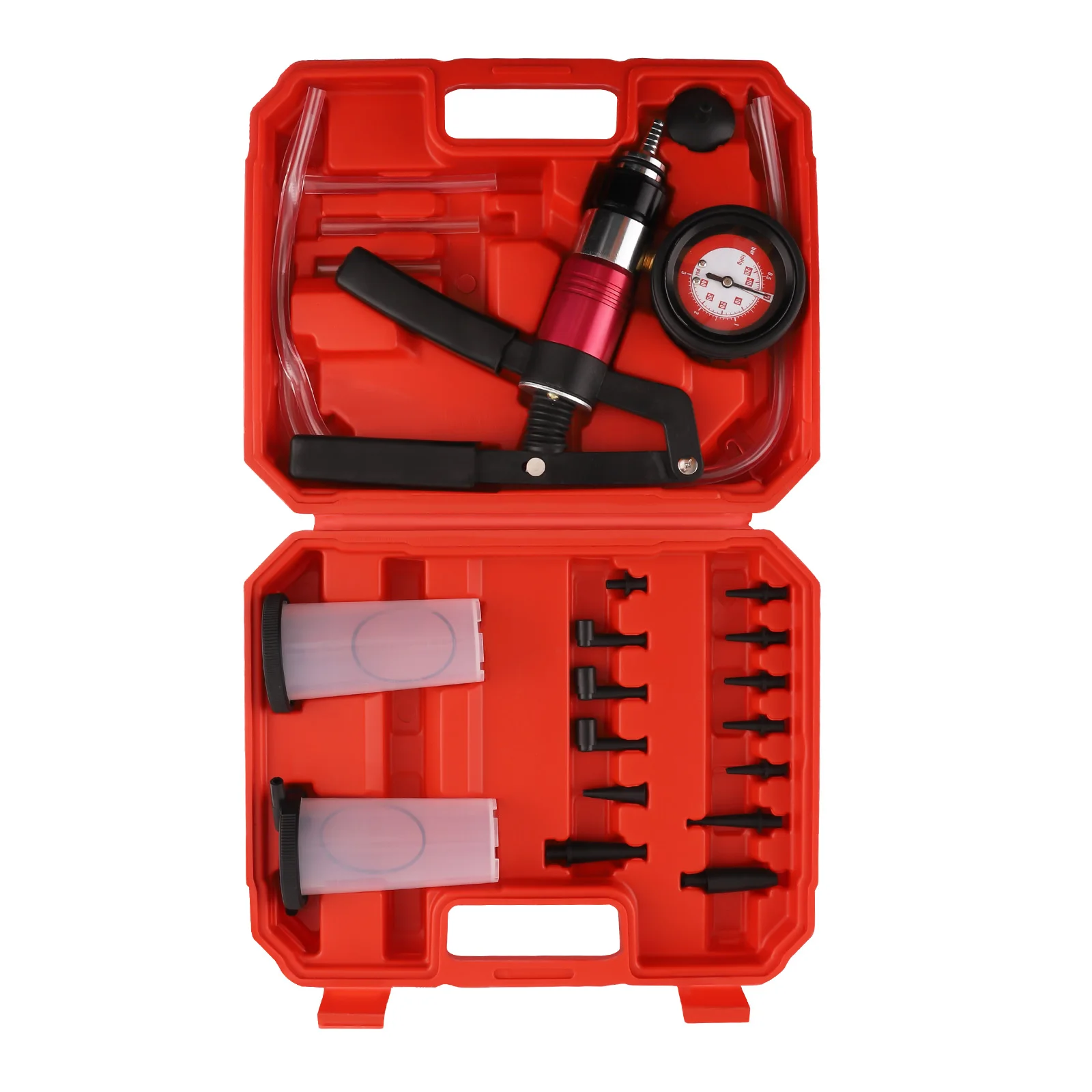 

Vacuum Pressure Pump Tester Kit Brake Fluid Bleeder Bleeding Adaptors Gauge New